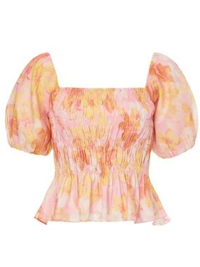 EUC Louna Pastel Flower Puff Sleeve Crop Blouse size medium